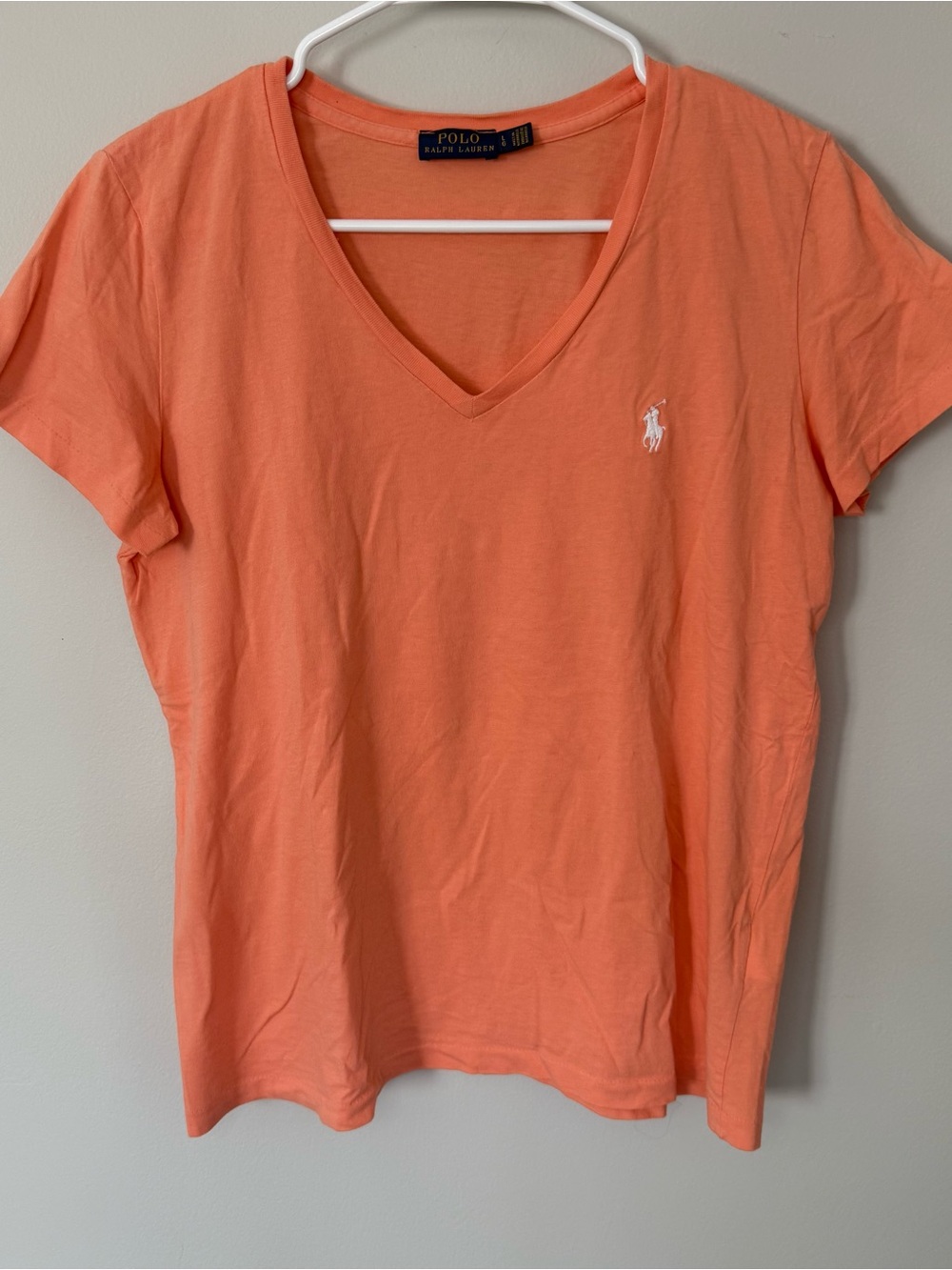 Polo Ralph Lauren Coral V Neck Pony Logo Tee - Picture 1 of 4
